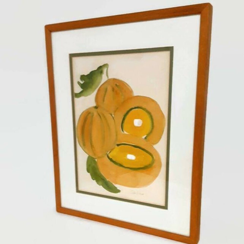 Naturalist Watercolor By New York Artist Nita Klein, Framed Cantaloupes